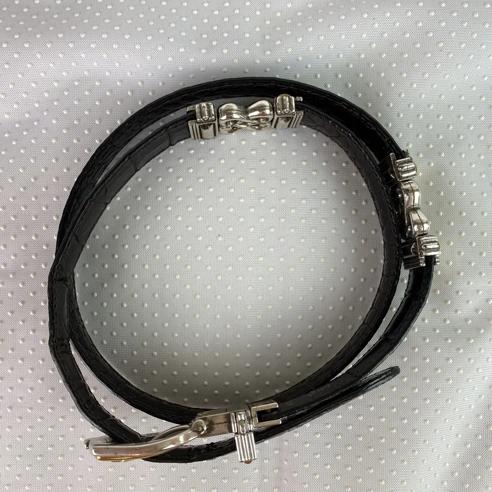 Womens Waist Belt M/L 32 Black or Brown Leather Silver Gold Tone Trim 3/4